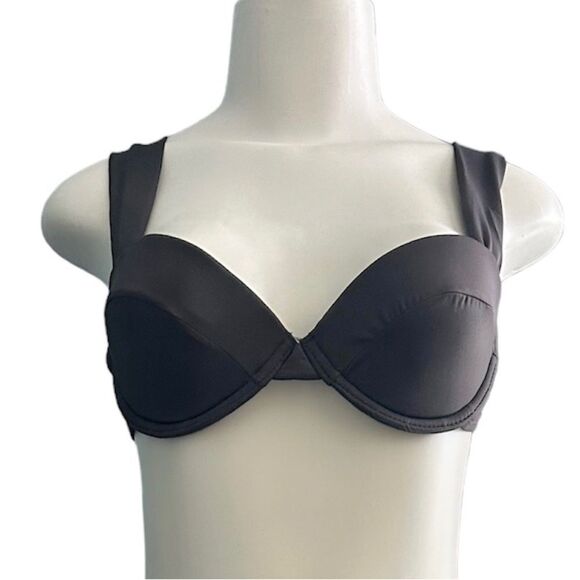 WEWOREWHAT Black Claudia Underwire Wide Strap Bikini Swim Top Size Medium - Picture 2 of 9